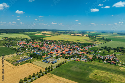 Bild auf Leinwand Drone view of Stadt Halberstadt - Aspenstedt village and Huy in the Harz distric