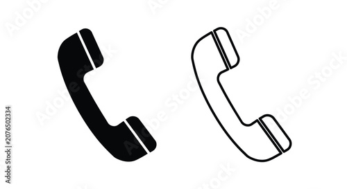 Quadro su tela Telephone receiver icon set in solid black and outline versions isolated on white background symbol for customer service communication and hotline support