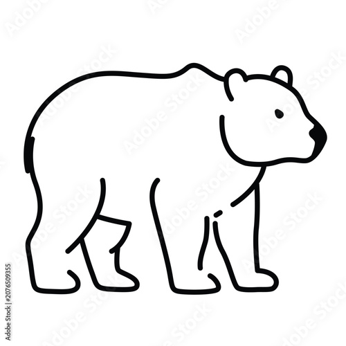 Minimal outline of a bear on white background, clean line art vector perfect for wildlife, logo, icon, mascot, and outdoor design projects.