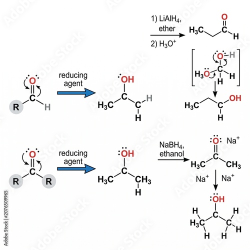 фотографія Chemical Reduction Mechanism for Aldehyde and Ketone Molecules Showing Electron