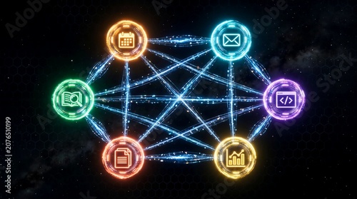 Glowing AI Agent Orbs Interconnected by Digital Data Streams Representing Global Neural Network Connectivity
