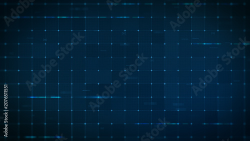 Abstract blue digital technology grid background with graphic glowing lines.