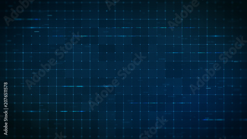 Abstract blue digital technology grid background with graphic glowing lines.