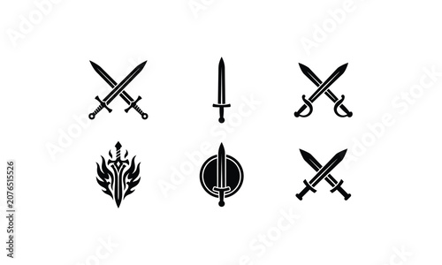 Canvastavla Collection of medieval swords and sharp blades in silhouettes.