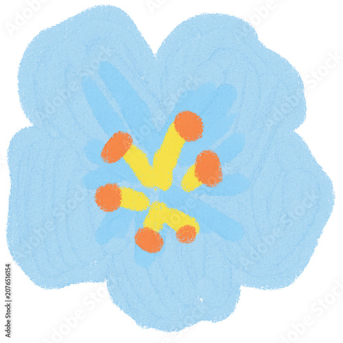 Blue blooming flower illustration with yellow stamens isolated on white