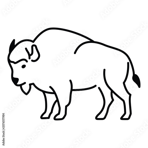 Bison icon set with outline and glyph vector animal silhouettes