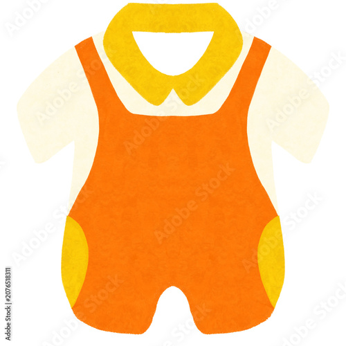 Cute baby romper outfit with orange overalls and yellow collar shirt illustration