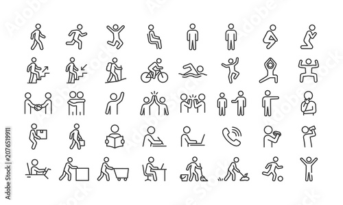 Konstfotografi Stickman line icons set