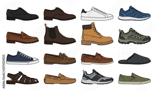 Fotografie Men's Shoes Icon Collection Flat Vector on White Background