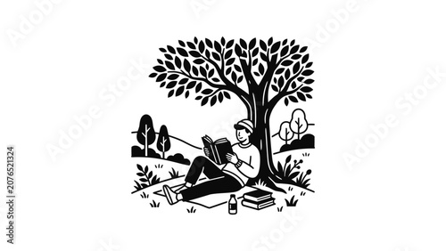 Man Reading Book Under Tree Outdoors Park Relaxation Leisure