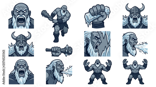 Foto Action poses of muscular frost giant warriors.