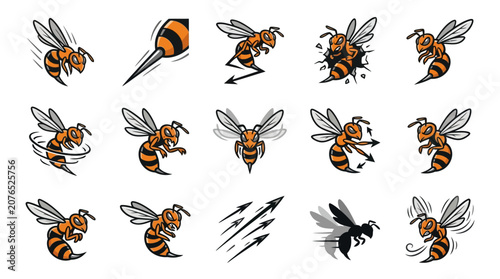 Foto Aggressive wasp and hornet mascot logo collection with stingers