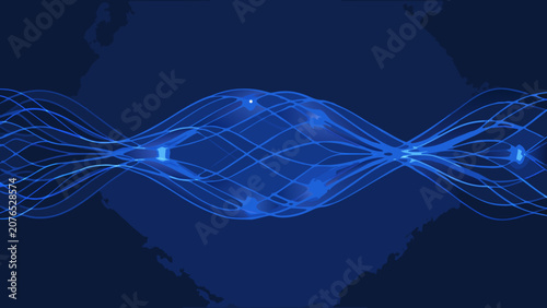 Tableau sur toile Wavy lines and glowing orbs against a dark blue background a digital illustratio