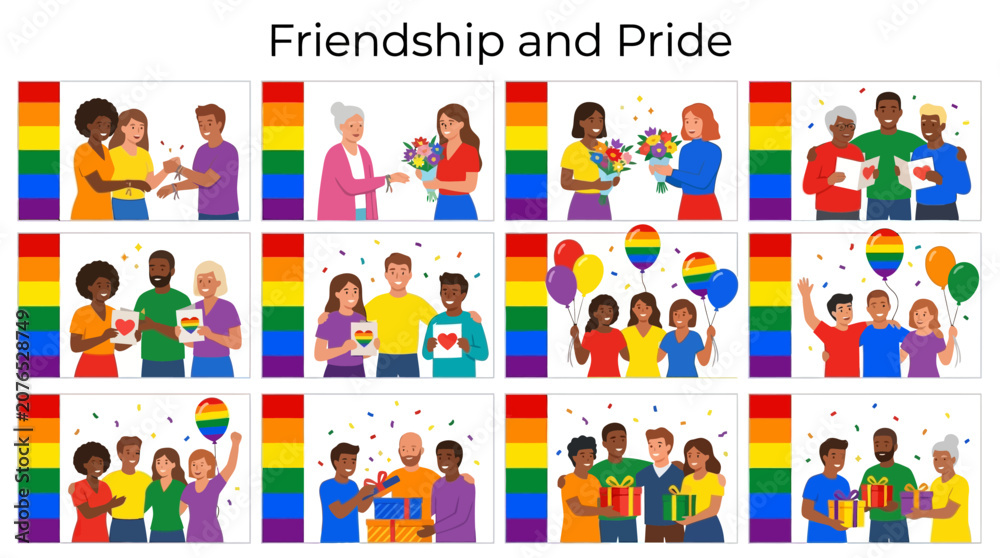 Fototapeta premium Diversity and Inclusion A Collection of Icons Celebrating Friendship and Pride