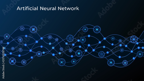 Artificial neural network visualization a vector illustration with interconnected nodes and lines on a dark background deep