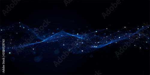 Cuadro en lienzo Abstract futuristic blue digital wave network background with glowing particles,