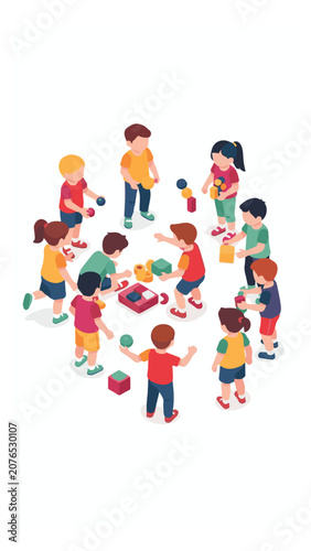 Children Playing with Toys in a Group Indoor Activity
