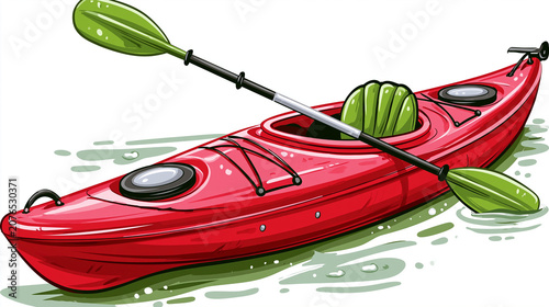 Red kayak with a green paddle watercraft recreation kayaking navigation