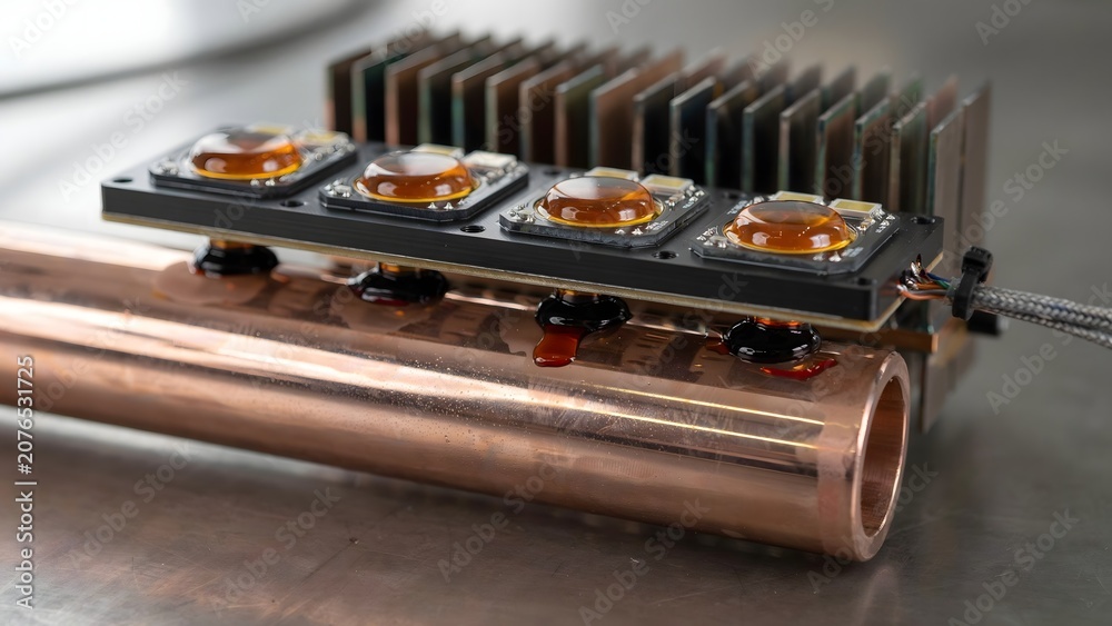 Fototapeta premium Computer processor with heat sink and copper pipe cooling system for electronics