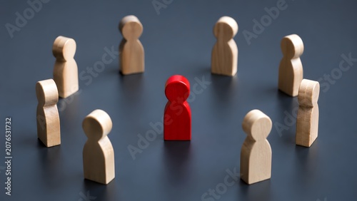 Cuadro en lienzo Business leadership concept featuring a distinct red figure surrounded by a circ