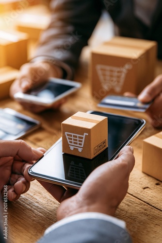 online shopping concept, businessman use smartphones and credit cards to purchase products from online stores and shop on the internet, ecommerce store, online business, convenience, competitive price