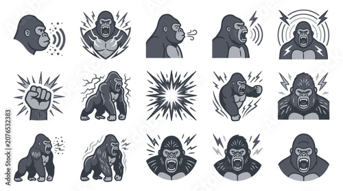 Photography Black and white gorilla mascot logo icons set.