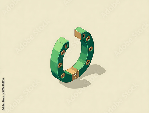 St. Patrick's Day green horseshoe with gold accents on simple background