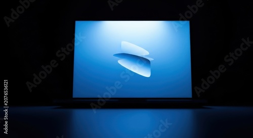 Minimalist abstract logo displayed on a modern blue-lit screen