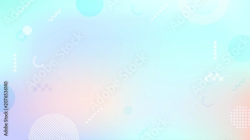 水色と淡いピンクのグラデーションに幾何学モチーフが回転して揺れるやさしい抽象背景ループ動画