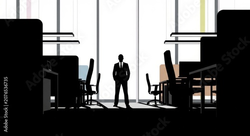 Professional standing in a modern office with large windows