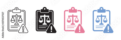 lawsuit icon collection with courtroom, judge, legal documents, attorney and justice concepts in modern vector design styles