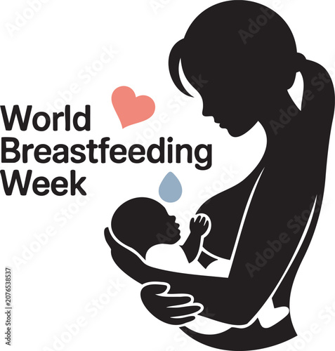 World Breastfeeding Week silhouette icon with mother and baby