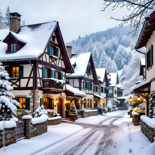 Snow‑Covered Alpine Village in Germany with Warm Winter Lights