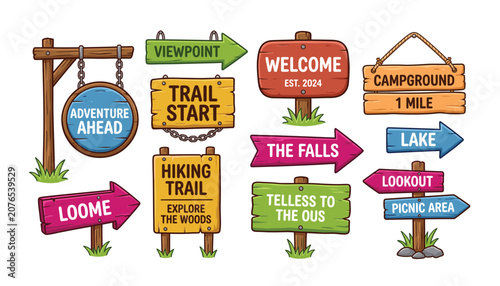 Quadro su tela Wooden signboard and directional arrow vector element set