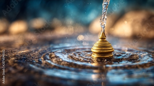 Symbolic water splash with golden sculpture representing meditation and celebration during shivaratri festival