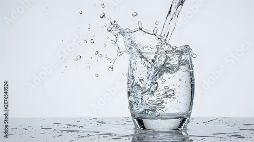 Glass of water splashing with droplets