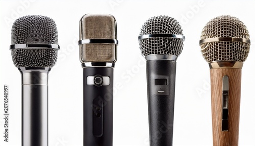 different microphones isolated on white background