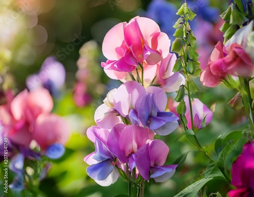 vibrant sweet pea blossoms in a lush garden sweet pea flowers garden vibrant blooming nature plant summer colorful
