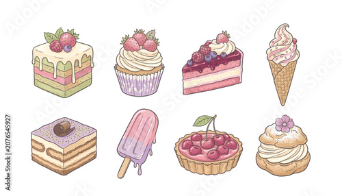 Bild auf Leinwand Cute hand drawn sweet dessert vector collection