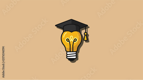 A lightbulb illustration wearing a black graduation cap representing smart education.