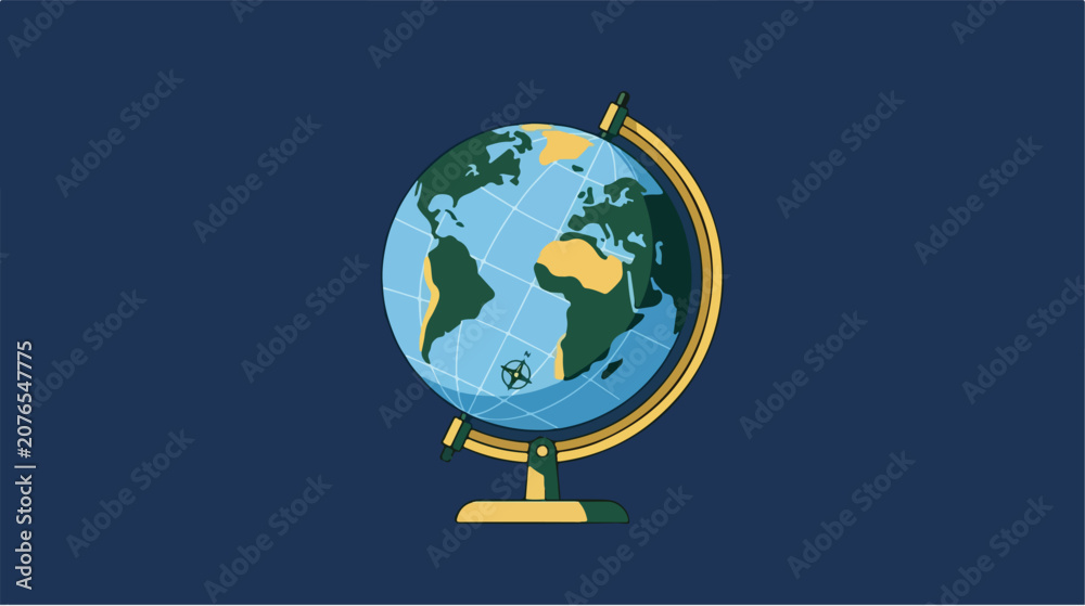 Naklejka premium Stylized flat illustration of a desk globe on a stand.