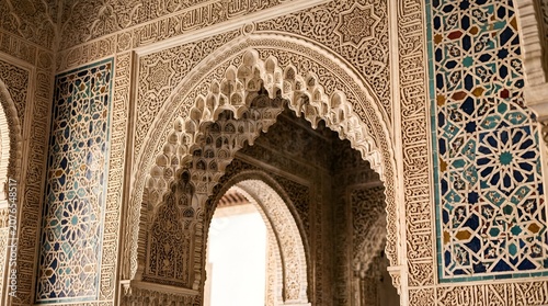 Exquisite Moorish Arches and Intricate Geometric Patterns in Alhambra Palace