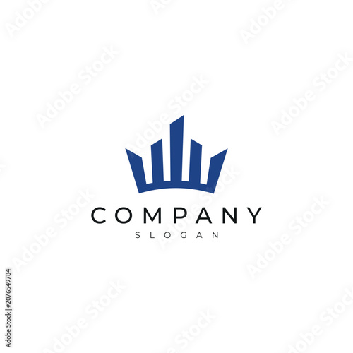 Blue corporate skyline logo, ideal for real estate, property management, construction, architecture, investment, and urban business branding.