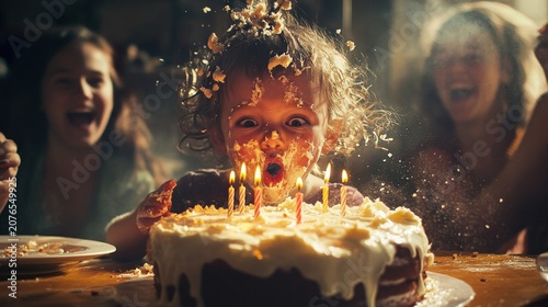toddler blowing out birthday candles messy cake fun