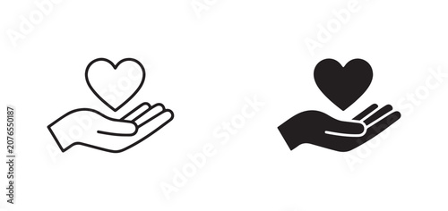 Heart symbol on open hand palm care and love icon concept  heart symbol on open hand palm care and love icon concept