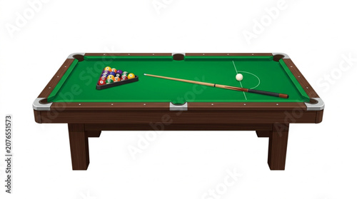 Classic Billiard Pool Table with Cue and Balls Vector Illustration