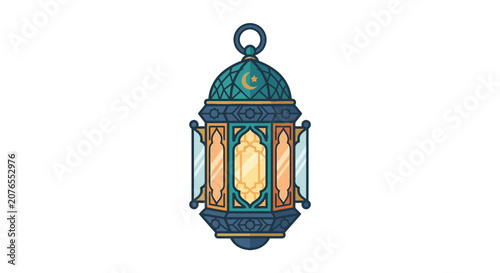 Traditional islamic ramadan lantern fanous vector line illustration