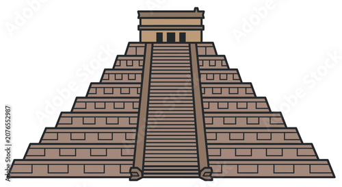 Chichen Itza Mayan pyramid El Castillo vector illustration icon