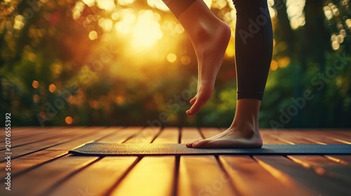 woman practicing yoga outdoors at sunset
