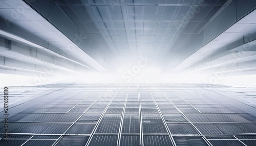 Abstract White Background With Floating Panels And Perspective Grid